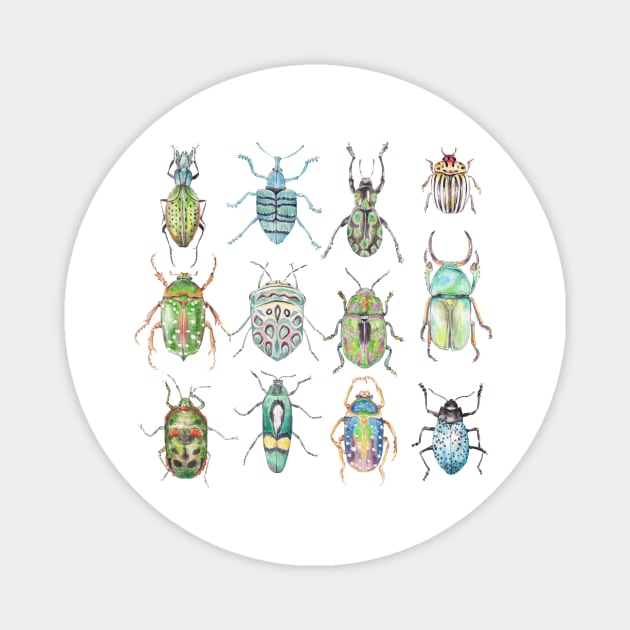 Beetles in Shades of Green Magnet by wanderinglaur